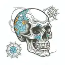 color outline of human skull anatomy tattoo design idea