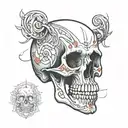 color outline of human skull anatomy tattoo design idea