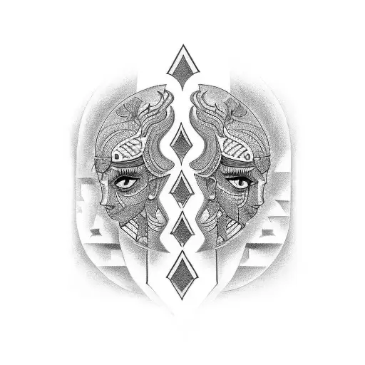 a full sleeve tattoo, with indian gods and Egyptian gods as primary design, and fill the rest areas with matching design tattoo design idea