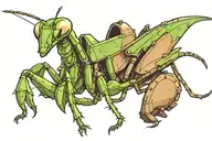 A very small praying mantis, blocking a tank with its body. tattoo design idea