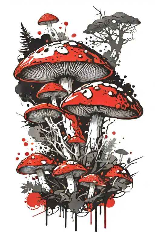 mushroom forest tattoo design idea