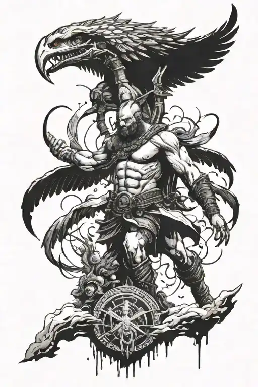 A tattoo design combining elements of the God of War III video game with the story of Icarus falling from the sky tattoo design idea