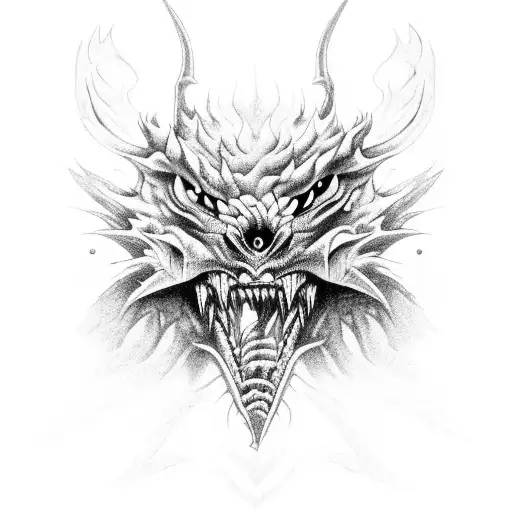 A menacing predator with sharp teeth and claws, camouflaged in a dense forest tattoo design idea