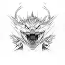 A menacing predator with sharp teeth and claws, camouflaged in a dense forest tattoo design idea