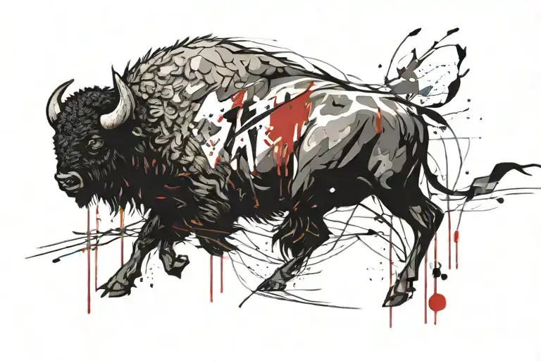 buffalo running through storm  tattoo design idea