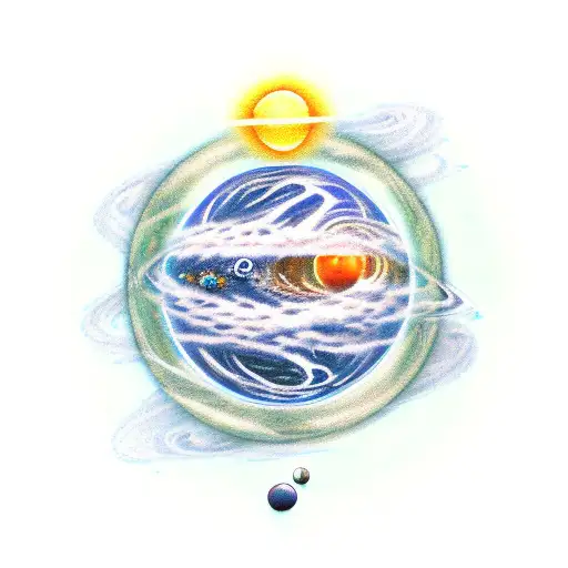 Planet earth, the solar System and Black Hole connected with each other tattoo design idea