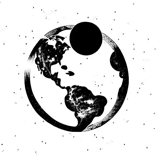 Planet earth, the solar System and Black Hole connected with each other via lines tattoo design idea
