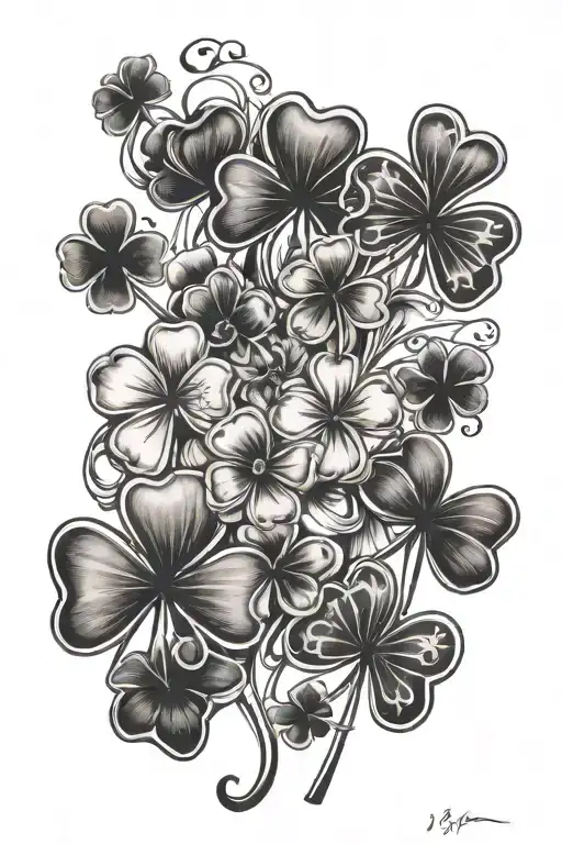 royal flush of clovers but with 4 leaf clover tattoo design idea