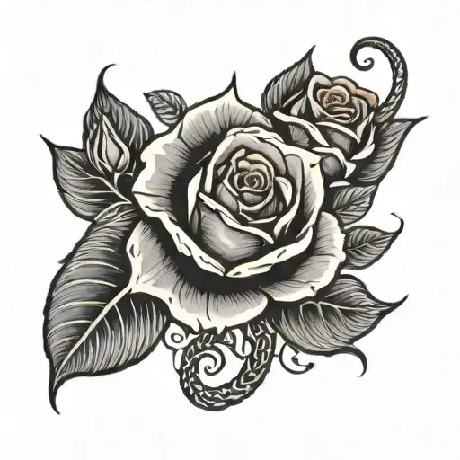 black rose with snake tattoo design idea