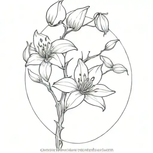 ash tree, sheltering a lily and pearl embraced tattoo design idea