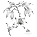 ash tree, sheltering a lily and pearl embraced tattoo design idea