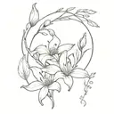 ash tree, sheltering a lily and pearl embraced tattoo design idea