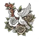 dove and rose intertwined tattoo design idea