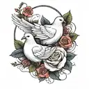 dove and rose intertwined tattoo design idea