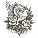 dove and rose intertwined tattoo design idea