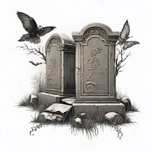a field of ancient tombstones tattoo design idea