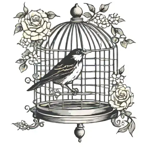 bird in a cage but the gate is open  tattoo design idea