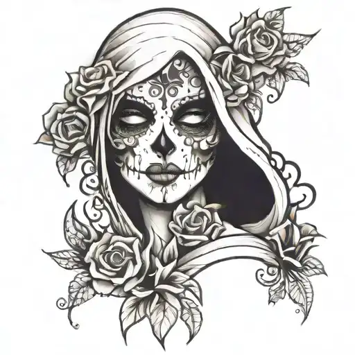 ghost face with flowers tattoo design idea