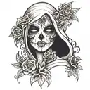 ghost face with flowers tattoo design idea