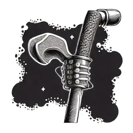 A carpenter's hammer morphing into a golf club with intricate dotwork details tattoo design idea