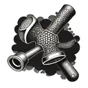 A carpenter's hammer morphing into a golf club with intricate dotwork details tattoo design idea