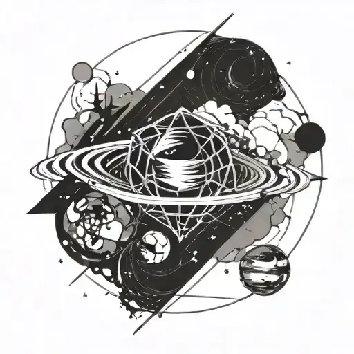 A planet smashing into another planet tattoo design idea