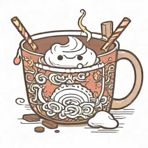 A mug of hot chocolate with a large marshmallow inside cute anthropomorphic  tattoo design idea