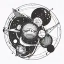 A planet smashing into another planet tattoo design idea