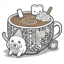 A mug of hot chocolate with a large marshmallow inside cute anthropomorphic  tattoo design idea