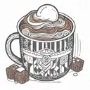A mug of hot chocolate with a large marshmallow inside cute anthropomorphic  tattoo design idea