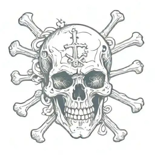 traditional  skull and crossbones tattoo design idea