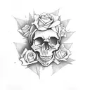Skull + Roses + Rock n' Roll + Guitar tattoo design idea