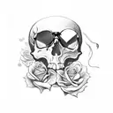 Skull + Roses + Rock n' Roll + Guitar tattoo design idea