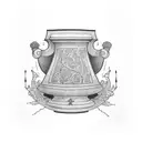 ancient Vase with cracks and a broken piece. Inside are ivy and lavender plants tattoo design idea