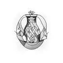 ancient Vase with cracks and a broken piece. Inside are ivy and lavender plants tattoo design idea