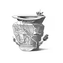 ancient Vase with cracks and a broken piece. Inside are ivy and lavender plants tattoo design idea