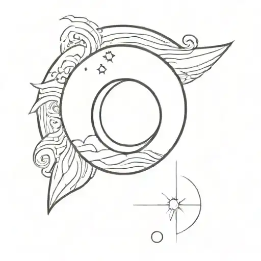 a half-moon on one side and a sun on the other assembly tattoo design idea