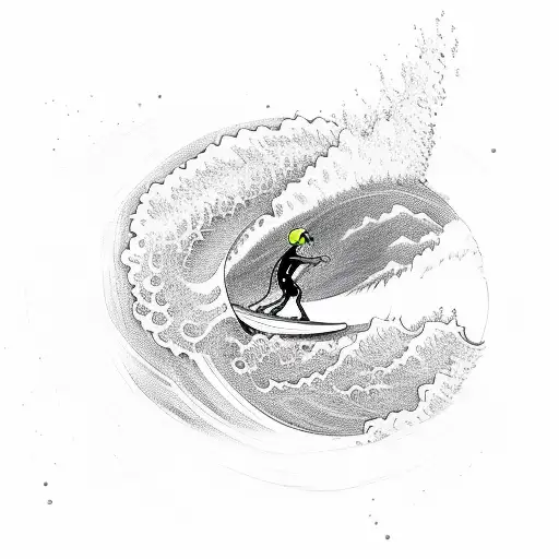A sketch of a surfer riding a wave, with the lyrics of a favorite Charlie Brown Jr song incorporated into the waves tattoo design idea