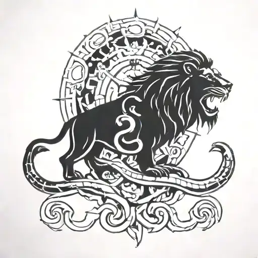 symbolic tattoo with lion and scorpion (zodiac signs from my 2 kids) tattoo design idea