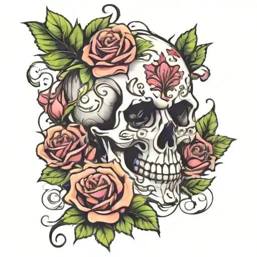 bisexual reference roses and vines skull tattoo design idea