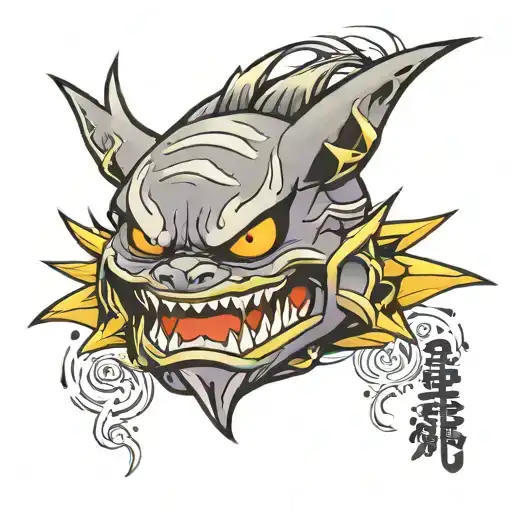 Samurai mask of pokemon Gengar tattoo design idea
