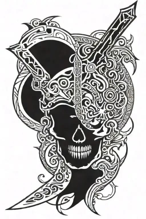 Halo energy sword through skull  tattoo design idea