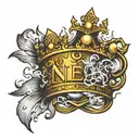 Golden crown with moonlight and sunlight reflecting off of it.  it has hebrew writing tattoo design idea