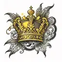 Golden crown with moonlight and sunlight reflecting off of it.  it has hebrew writing tattoo design idea