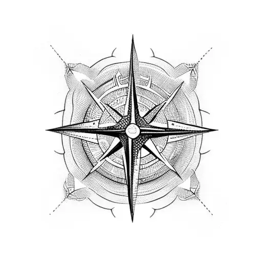 A dotwork tattoo of a compass intertwined with a collar, representing the client's love for exploration and their loyal canine companion tattoo design idea