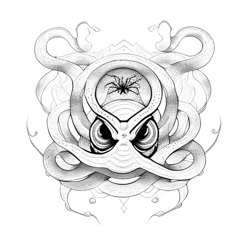 snake with small spider lilies and swirls and a mangekyou sharing a within it tattoo design idea