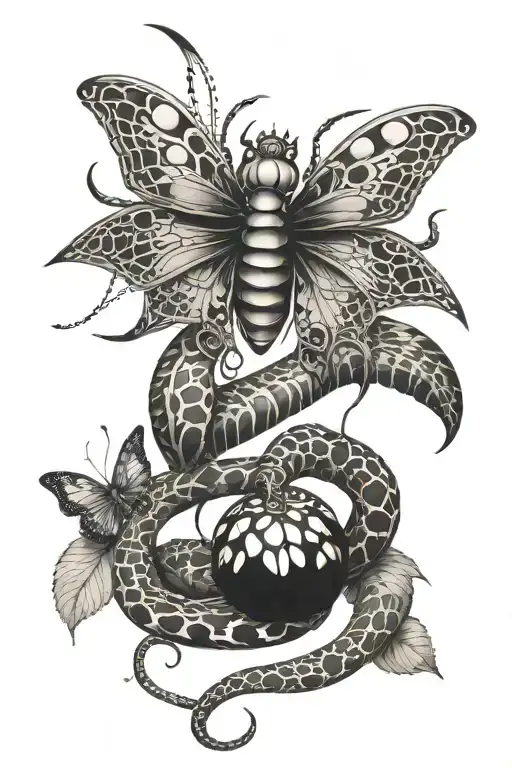 spider and snake and butterfly tattoo design idea