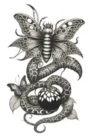 spider and snake and butterfly tattoo design idea