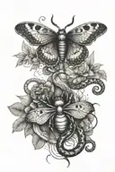 spider and snake and butterfly tattoo design idea