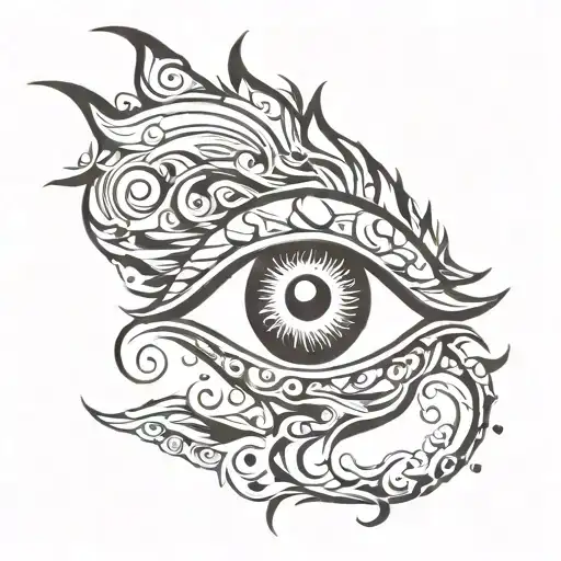 eye between neo tribal dark waves like fire tattoo design idea